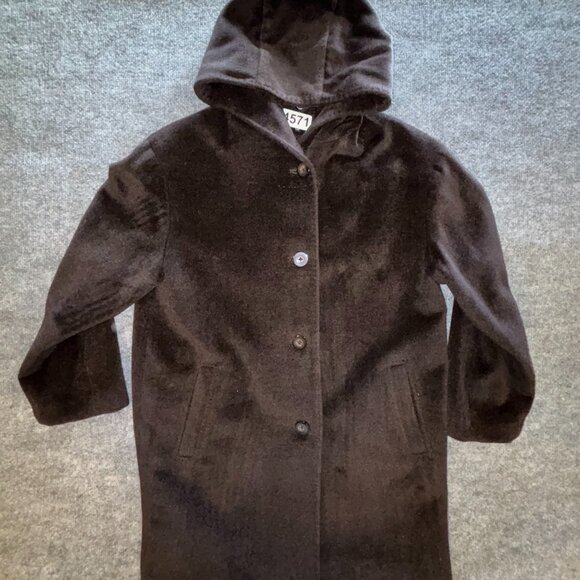 Jones New York Brown Wool Angora Coat Hooded Front Buttons Size 12P - Picture 1 of 11